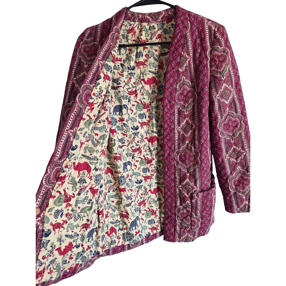 Handmade Vintage Reversible Quilted Block Print Kantha Jacket Safari Animal L